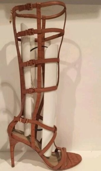 New BCBG Maxazria Gladiator Sandals boot cage hills camel  7 shoes leather - Picture 4 of 5